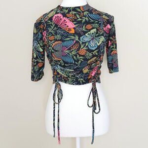 Farm Rio Borboletario Butterfly Print Cropped Top Size Medium